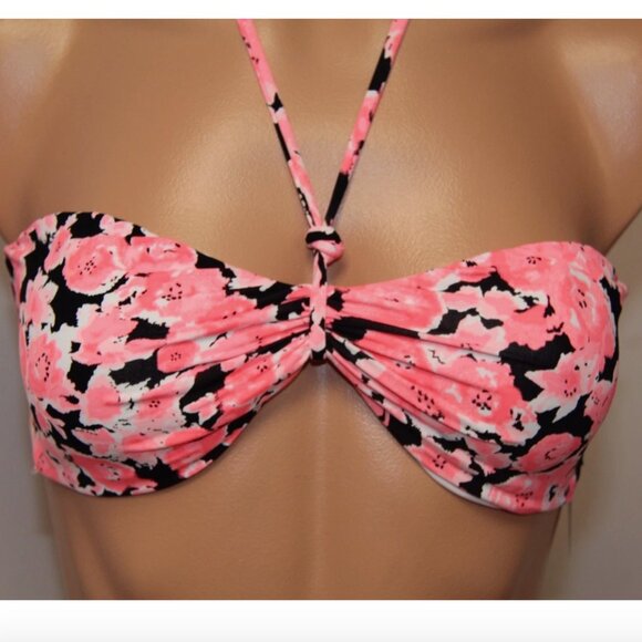 NWT VOLCOM Swimsuit Bikini Bra top Size M Electric Coral Floral Bandeau - Picture 1 of 3